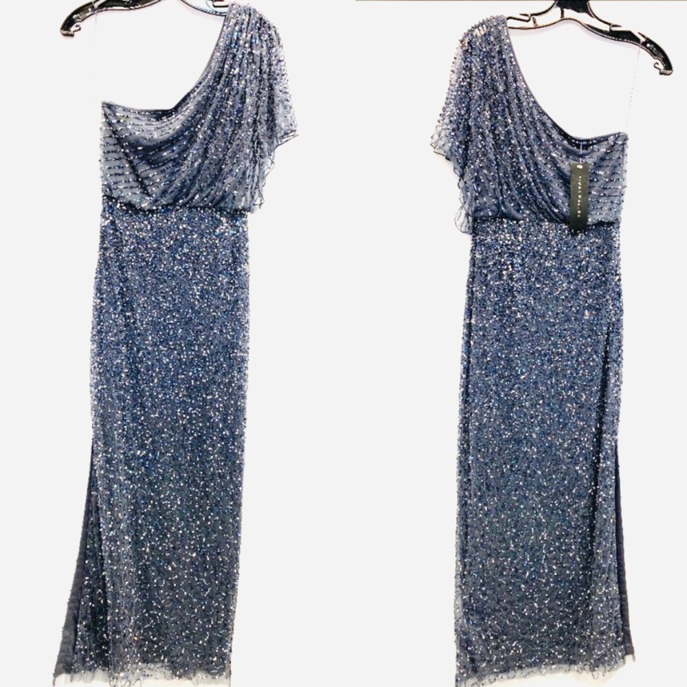Aidan Mattox one shoulder drape beaded dress - Picture 4 of 5